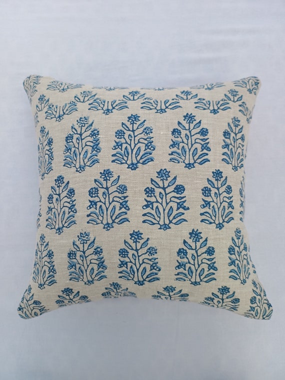 Linen Cushion 1 Pieces 16x16 inches Handblock print Floral Cushion Covers Linen Fabric 16x16 Inches Size Handblock print Natural Colour