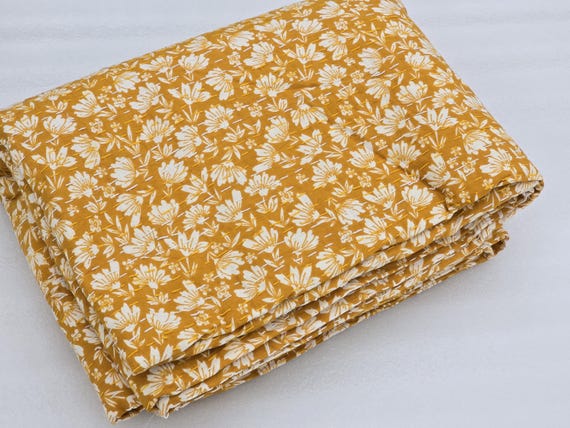 Floral Hand Block Print Kantha Quilt: Lightweight Cotton Bedspread