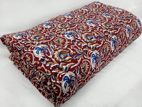 Winter Warm Quilt Handmade Indian Kantha Quilt: Reversible Jaipuri Cotton Bedspread