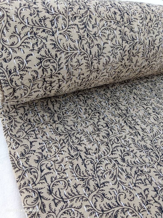 Kantha Quilt Beige Kantha Quilt Handblock Print floral Kantha Indian Beddding Netural Colour Indian inspired Bedding wholesale Available