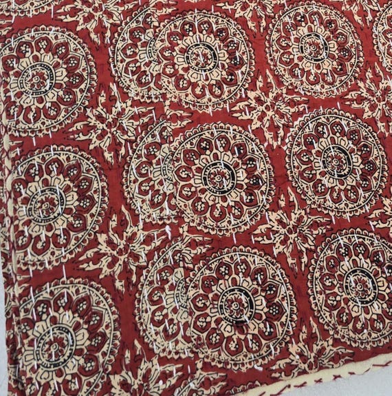 Hand Block Print Kantha Quilt: Floral Indian Cotton Bedding