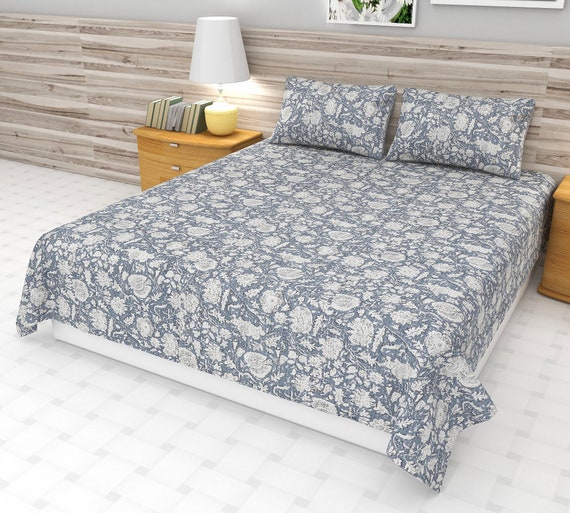 Luxury Floral Pattern Kantha Quilt Queen, Handmade Indian Bedspread | Quilted Cotton Sofa Cover, Kantha Quilt for Bed or Sofa, Crochet Decor