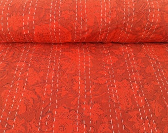 Hand Stitched Kantha Quilt: Floral Print Cotton Throw