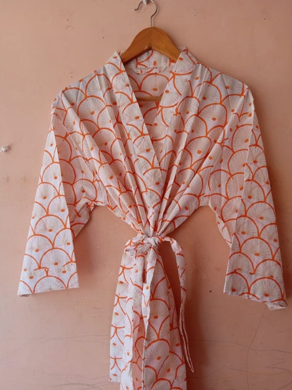 Kimono Robe Indian Kimono Cotton Floral print Bath Robe Night Wear Suit Dressing Gown nightwear Gown Beachwear Handblock Print Soft Kimono