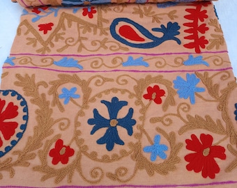 Hand Embroidered Suzani Tapestry: Vintage Floral Wall Hanging Bedspread
