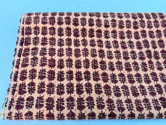 Floral Kantha Quilt, Vintage Block Print Bedding, Handmade Cotton Bedspread