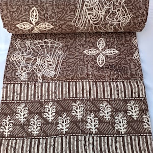 Schokolade Braun Floral Kantha Quilt: Handgenähte indische Baumwolle