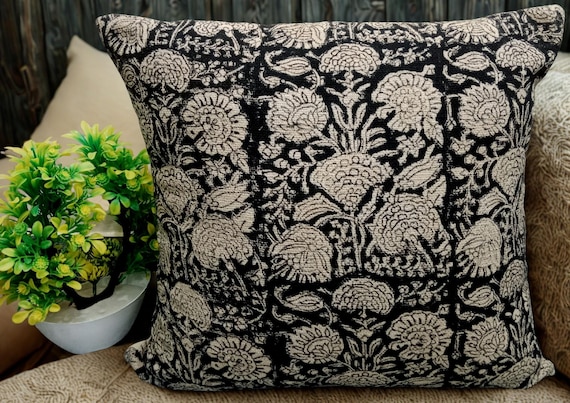 Hand Block Print Pillow Cover: Handmade Cotton Cushion Pillow Cover 20x20