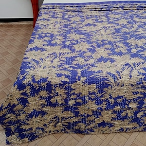 Luxury Indian Purple flower Kantha Quilt Bedding Indian print Floral Bedspread Queen Throw Cotton Blankets purple bed sheets bedding