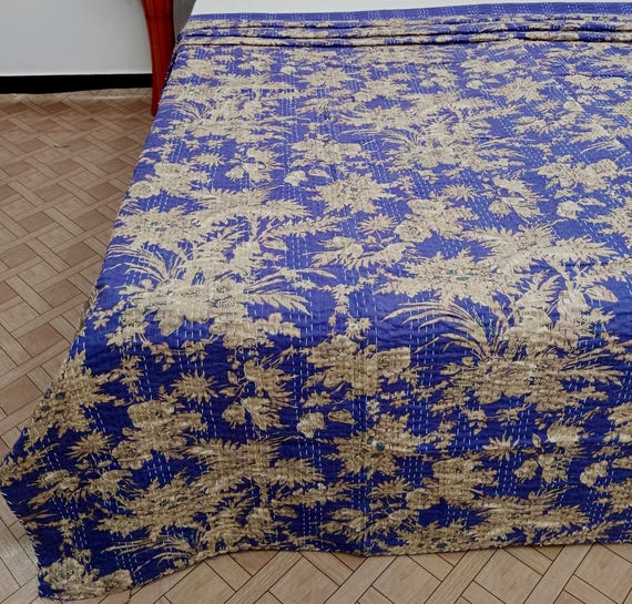 Luxury Indian Purple flower Kantha Quilt Bedding Indian print Floral Bedspread Queen Throw Cotton Blankets purple bed sheets bedding