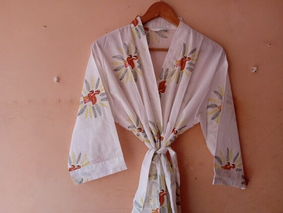 Kimono Robe Indian Kimono Cotton Floral print Bath Robe Night Wear Suit Dressing Gown nightwear Gown Beachwear Handblock Print Soft Kimono