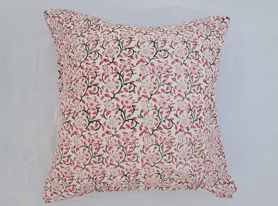 2 Pieces Beautiful Handblock print Floral Print Pillow Covers Cotton Fabric 1 pair 24x24 Inches Size Natural Colour