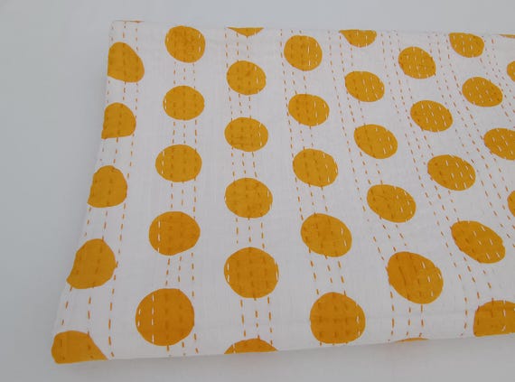 Polka Dot mustard yellow colour Polka Dot Kantha Quilt mustard yellow thorw Indian HandBlock Print Bedding Bedspread Full size Polka Dot
