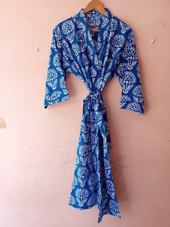 Kimono Robe Indian Kimono Cotton Floral print Bath Robe Night Wear Suit Dressing Gown nightwear Gown Beachwear Handblock Print Soft Kimono