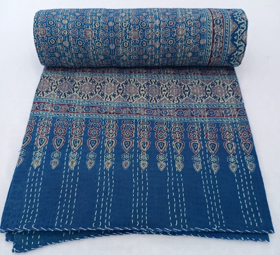 Ajrak or Ajrakh is a unique block printed textile. It displays special traditional designs and patterns Ajrak Vintage design kantha quilt