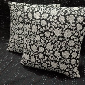 Hand Block Print Pillow Cover: Handmade Kantha Stitched Cotton Cushion