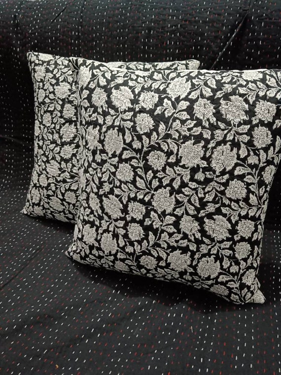 Premium Pillows Cushion Cover Customize Size Shames Pillows, Hand block Print  Handmade Kantha Work Hand stitched Pillow, Boho Pillowcase