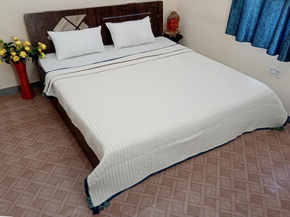 Premium Indian Quilt, Handmade Jaipuri Razai, Soft Cotton Kantha Quilt, Queen Size Bedding Blanket For warm