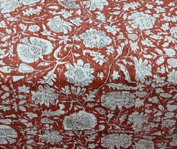 Floral Hand-stitched Cotton Kantha Quilt: Indian Inspired Bedding