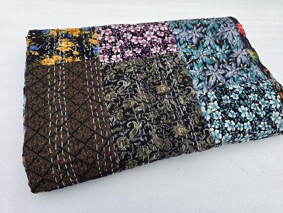 Indian Silk Patola Patchwork Handmade Kantha Quilt Assorted Patchwork Kantha Handmade Vintage Quilts Assorted Vintage style vintage design