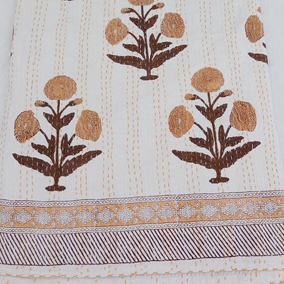Flower Kantha Quilt Hand block Print floral Swes Decor Indian Natural Color inspired Bedding Hand Stitched valentine Gift Quilted