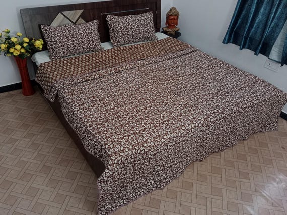Batting Quilt Handmade Indian Reversible Jaipuri Quilt, Soft Cotton Kantha Quilt, Warm Jaipuri Bedspread Blanket Home Decor