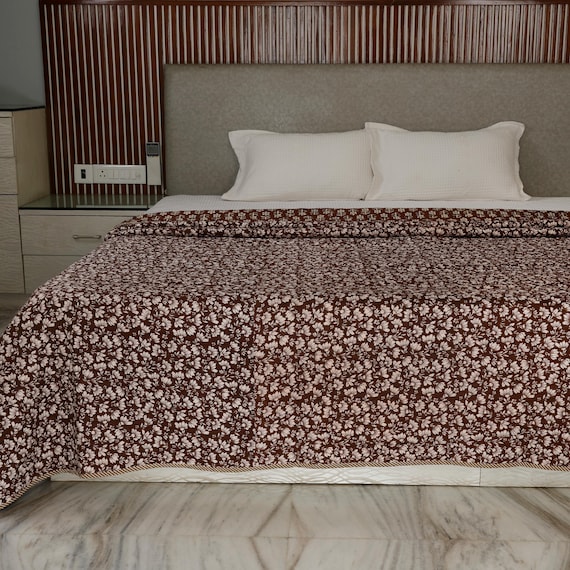 Reversible  Handmade Indian Reversible Cotton Batting Jaipuri Soft Cotton Kantha Quilt Warm Blanket Cotton Filled Batting Both side Print