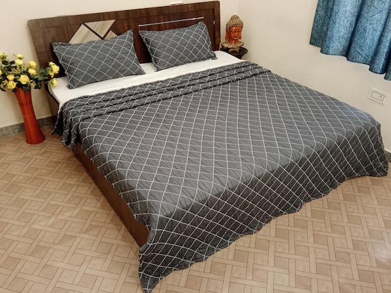 Premium Bed Decor Blankets, Indian Quilt, Handmade Jaipuri Razai, Soft Cotton Kantha Quilt, Queen Size Bedding Blanket For Home