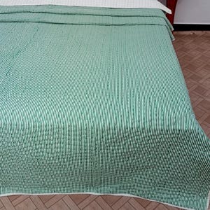 Handmade Indian Reversible Cotton Batting Jaipuri Quilt Striped and Solid Soft Cotton Kantha Quilt Warm Jaipuri Cotton Filled Batting quilt