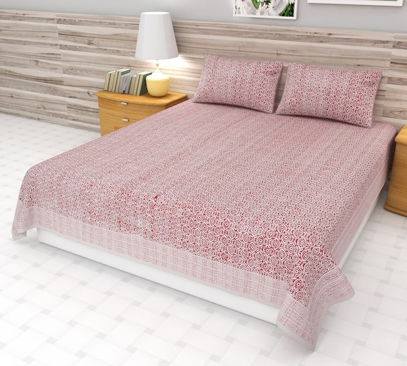 Premium Red Kantha Quilt King, Indian Block Printed Red floral Kantha Quilt Hand block flower Print Quilts, Bed Decor Sheet. Boho Blankets
