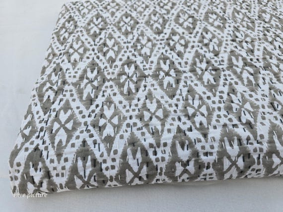 Gray Kantha Quilt: Handmade Indian Cotton Bedspread, Queen Sofa Cover