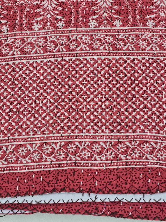 Floral Hand-Stitched Kantha Quilt: Natural Vegetable Dye Cotton