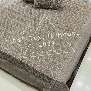 Light Brown Kantha Quilt Bedspread: Boho Hand-Stitched Cotton, Includes Pillow Covers