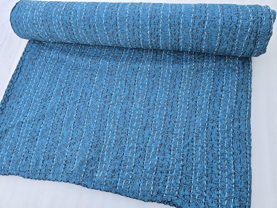 Handmade Kantha Quilt, Vintage Floral Block Print Bedding Vintage Bedding Quilt Gorgeous quilt that has the Perfect Vintage Look