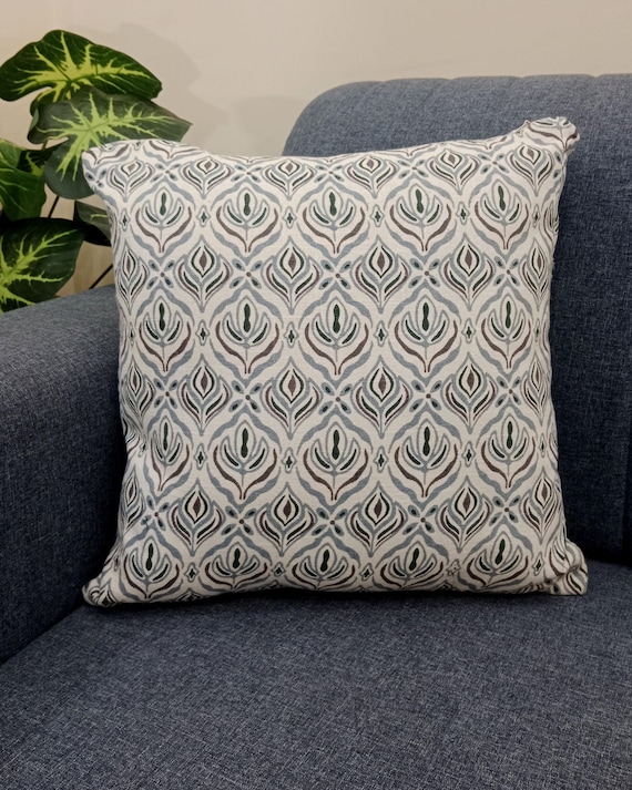 2 Pieces 16x16 inches Handblock print Floral Print Cushion Covers Cotton Fabric 1 pair 16x16 Inches Size Handblock print Natural Colour