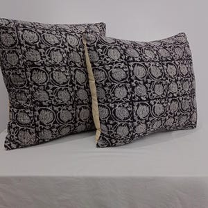Hand Block Print Pillow Cover: Handmade Kantha Stitched Cotton Cushion
