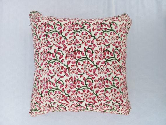 Handblock Floral Print Cushion Cover Set: Natural Cotton, All Sizes