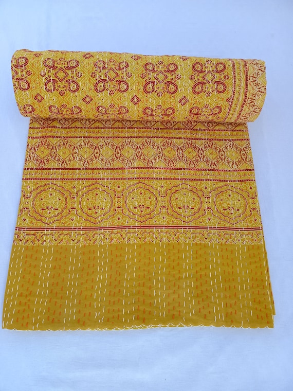 Ajrak or Ajrakh is a unique block printed textile. It displays special traditional designs and patterns Ajrak Vintage design kantha quilt
