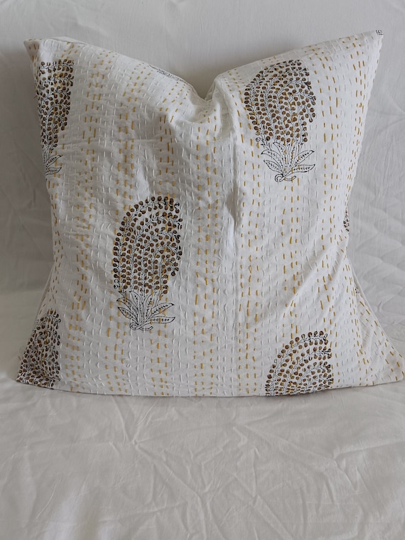 Pillows Cover and Cushion Cover Customize Size Pillows Shames Pillows Hand block Print  Handmade Kantha Work Hand stitched Pillow 1 Pieces