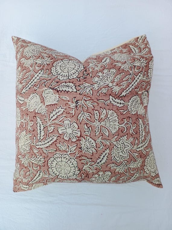 Handloom Cotton 22x22 inches Cushion cover Traditional Print Floral Print Cushion Covers Cotton Fabric  22x22 Inches Size  Natural Color