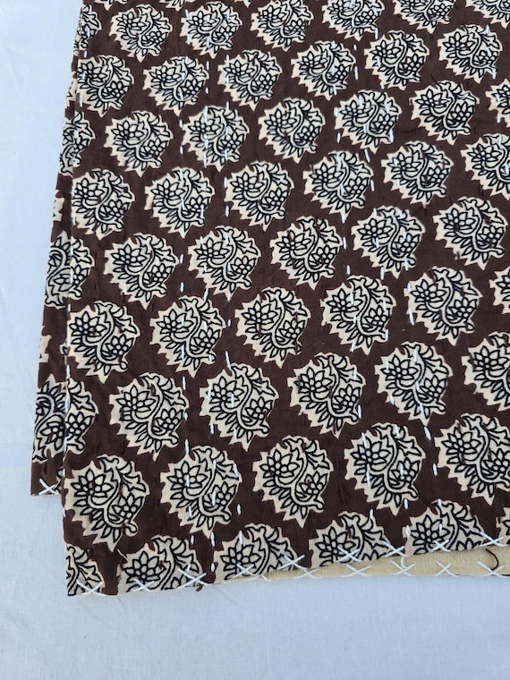 Chocolate Brown Kantha Quilt Elisa Kantha Quilt Handblock Print Indian Netural Colour floral print Quilt Hand Stitched Natural vegetable dye