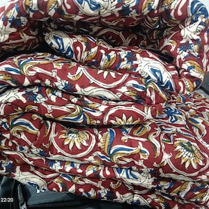 Batting Quilt Handmade Indian Reversible Jaipuri Quilt Soft Cotton Kantha Quilt, Warm Jaipuri Bedspread Blanket burgundy patterned blanket
