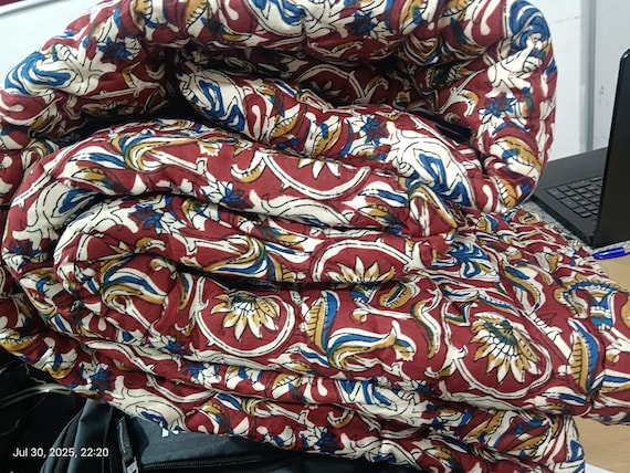 Batting Quilt Handmade Indian Reversible Jaipuri Quilt Soft Cotton Kantha Quilt, Warm Jaipuri Bedspread Blanket burgundy patterned blanket