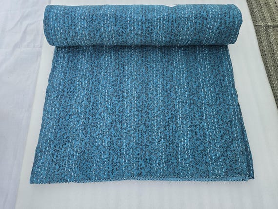 Handmade Kantha Quilt, Vintage Floral Block Print Bedding Vintage Bedding Quilt Gorgeous quilt that has the Perfect Vintage Look