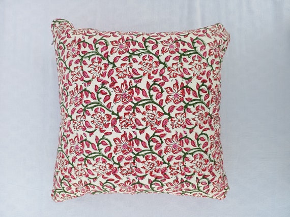 2 Pieces 24x24 inches Handblock print Floral Print Cushion Covers Cotton Fabric 1 pair 24x24 Inches Size Handblock print Natural Colour
