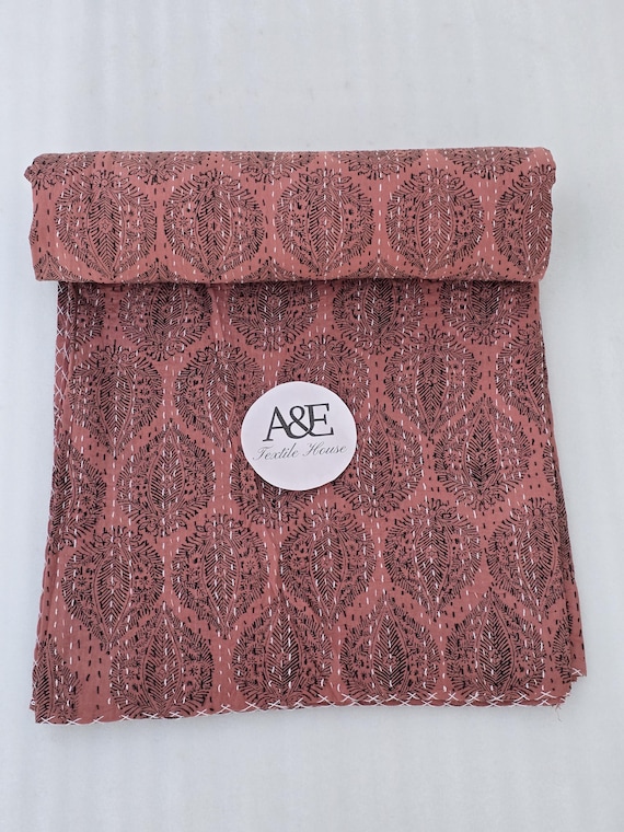 Handmade Kantha Quilt, Vintage Floral Block Print Bedding Vintage Bedding Quilt Gorgeous Quilt that has the Perfect Vintage look