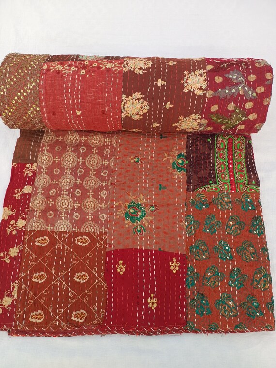 Patchwork Quilt Kantha Quilt Handmade Vintage Quilts Assorted Bedding Throw Blanket Bedspread Quilting Mixed Hippie Quilts AandETextileHouse
