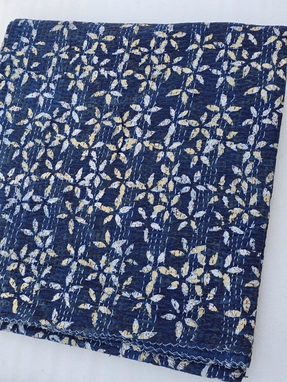 Blue and Vintage Blue Indigo Quilt indigo Queen Bedding Blue preppy Bedding Blue flower kantha