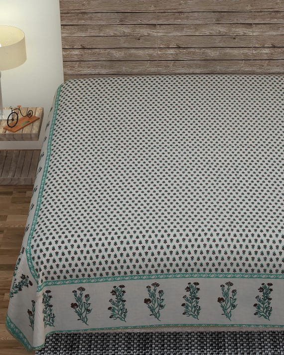 Quilt: Handblock Floral Print, Queen Size Quilt Ac Blanket