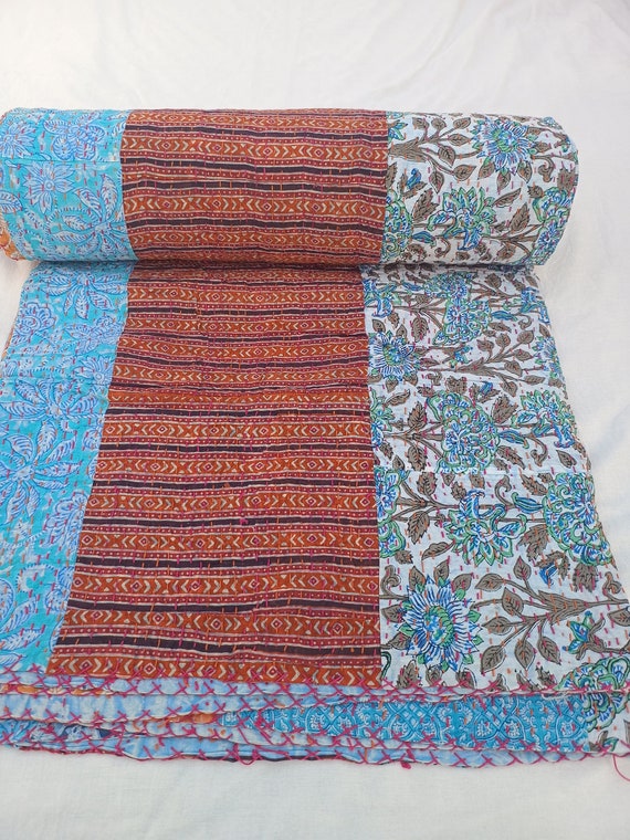 Patchwork Quilt Kantha Quilt Handmade Vintage Quilts Assorted Bedding Throw Blanket Bedspread Quilting Mixed Hippie Quilts AandETextileHouse